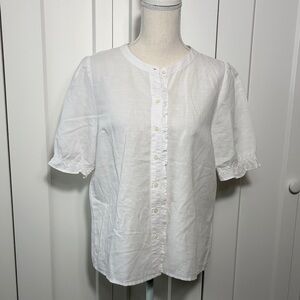 J.Crew Linen White Button-Up Blouse Small